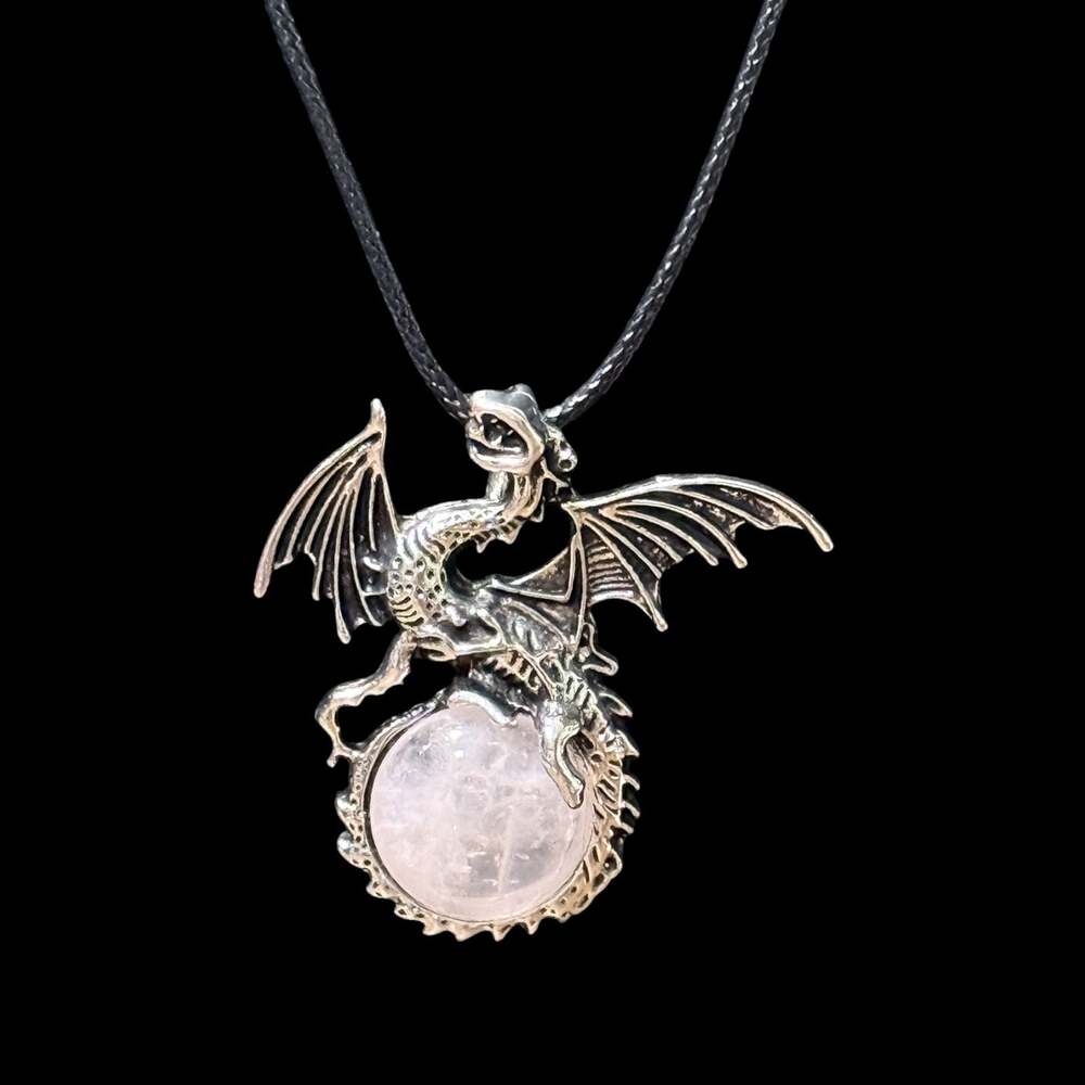 Clear Quartz Dragon Pendant Black Cord Necklace - Picture 1 of 3